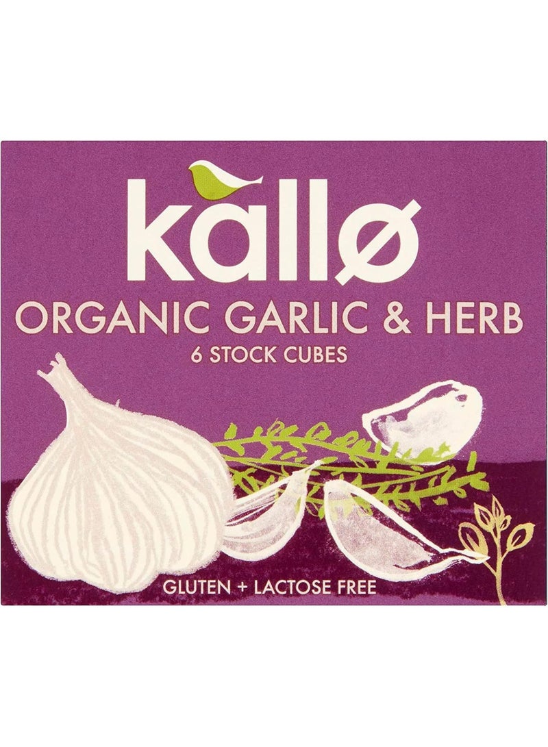 Kallo Organic Garlic & Herb 6 Stock Cubes Gluten Free Vegan & Coeliac Friendly No Artificial Colours Flavours Or Preservative